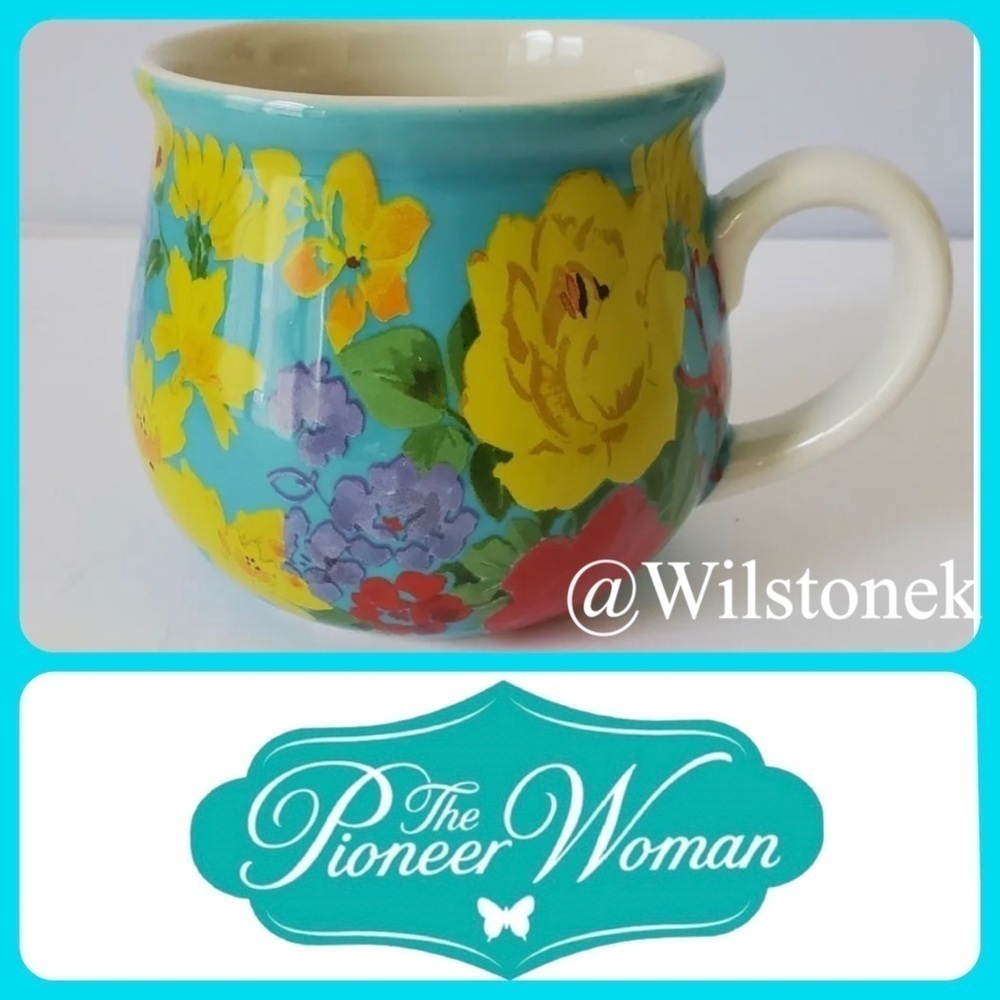 The Pioneer Woman QVC Teal Floral Garden Meadow Pot Belly Mug